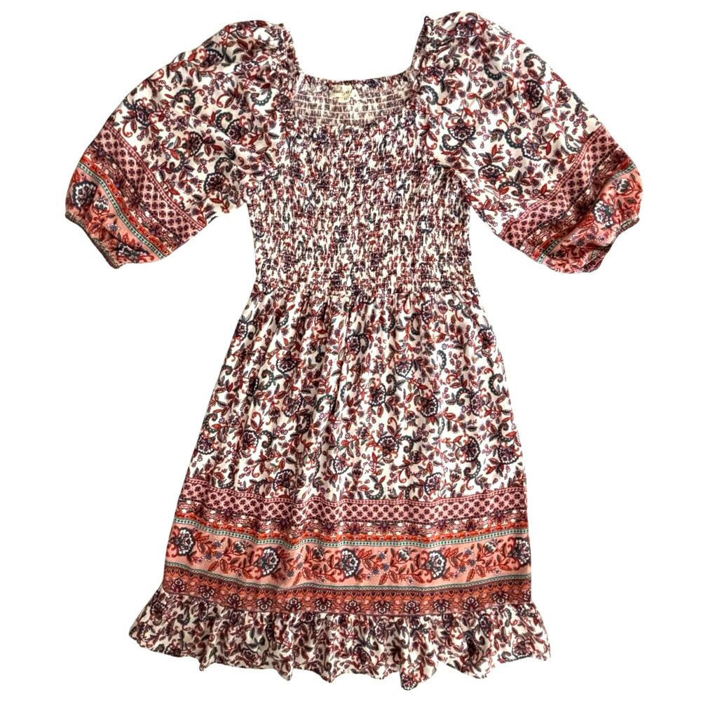 Indigo Rose Paisley Dress Womens Size M Ruffle Feminine Cottagecore Boho Peasant